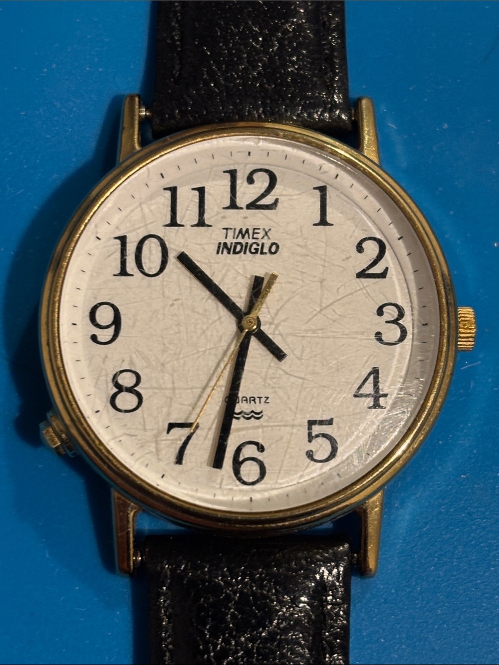 Timex Indiglo Gold-Tone Case Black Strap White Dial Watch